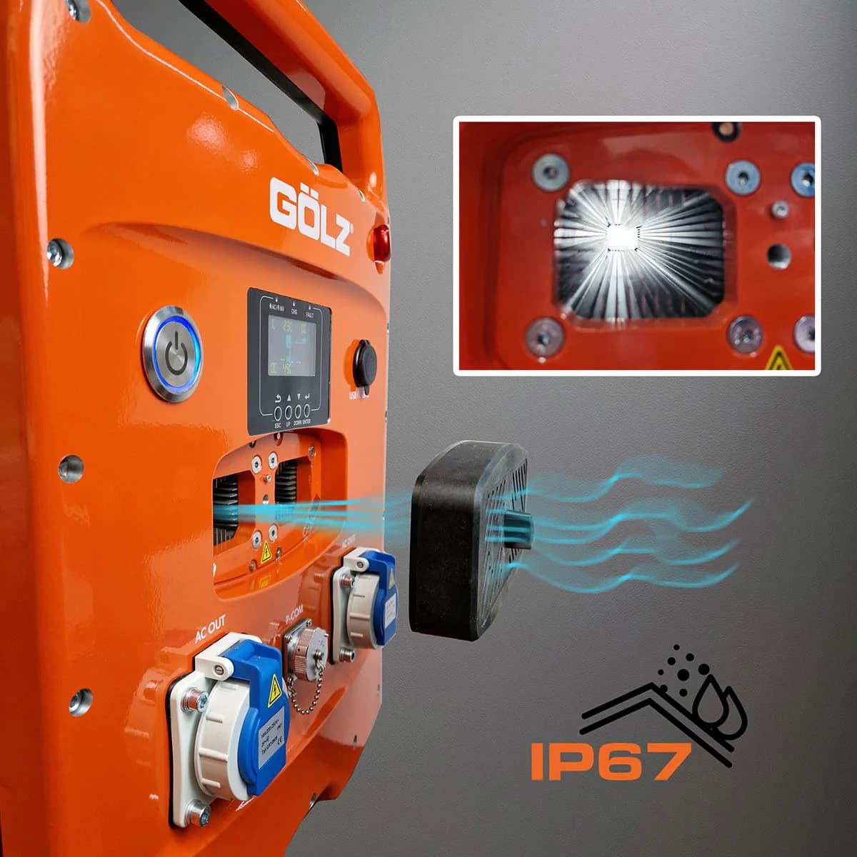 Detailaufnahme des Lüftungskanals (IP67) am Goelz Batt-Pak